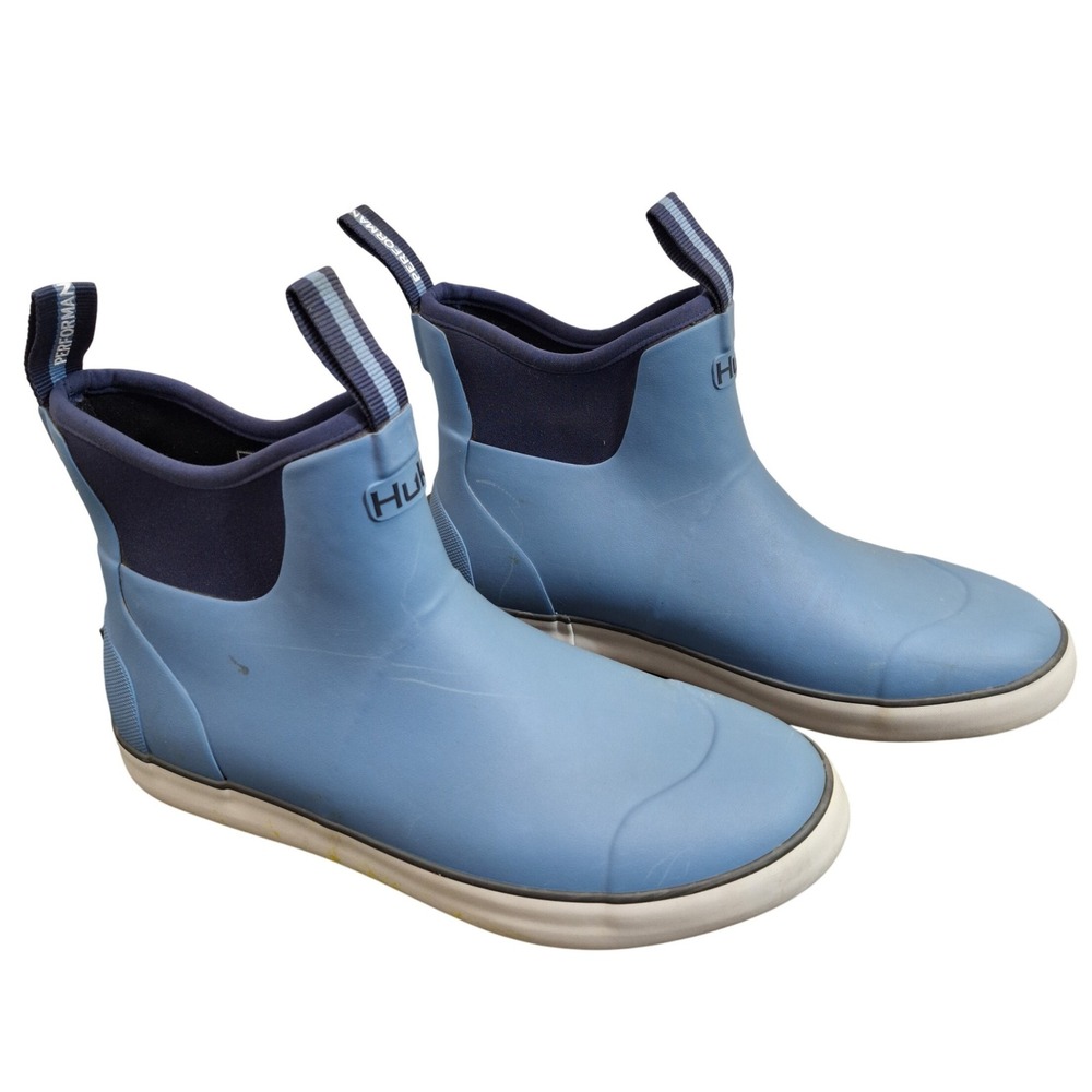 Huk Rogue Wave Men's Blue Rubber Neoprene Waterproof Fishing Rain Boots Size 9